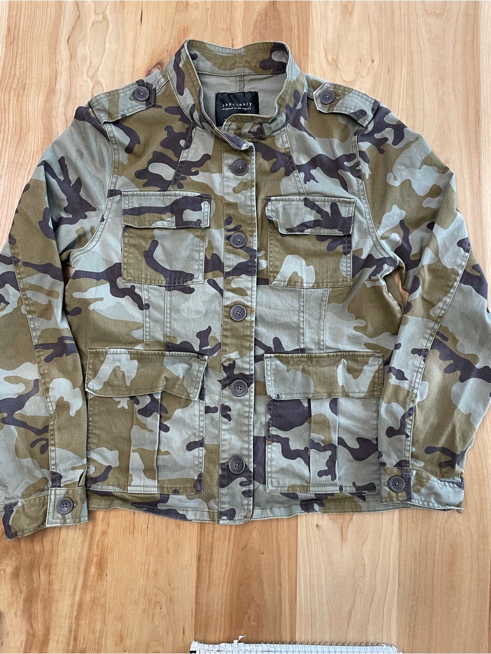 Sanctuary Women’s Large Camo Utility Jacket Flap Pockets Moto